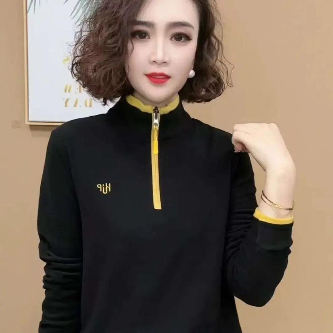 Camiseta de manga comprida temperamento feminino topo esportes base camisa moletom primavera moda novo moletom casual fino