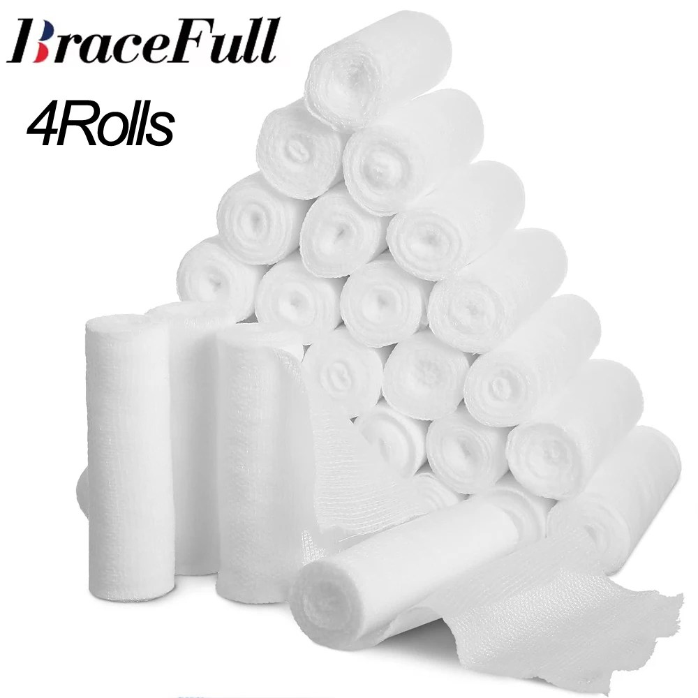 

4 Rolls Gauze Bandage Elastic Gauze Bandages First Aid Pads Medical Breathable Gauze Roll Wrap for Safety Wound Caring