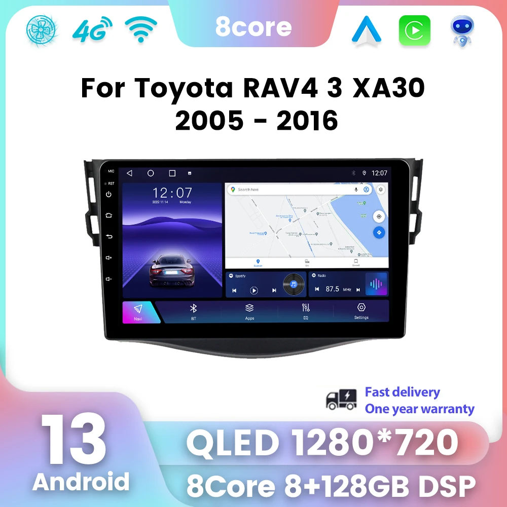 

QLED Screen Car Radio For Toyota RAV4 Rav 4 2005-2013 GPS Navigation Multimedia Player Android 13 Carplay Auto Stereo Head Unit