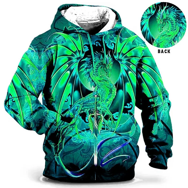 Men's Hoodie for Men Clothing 3D Printed sweatshirts outdoors Dragon Fashion Daily Autumn Long Sleeve Hoodies Male Top ﻿