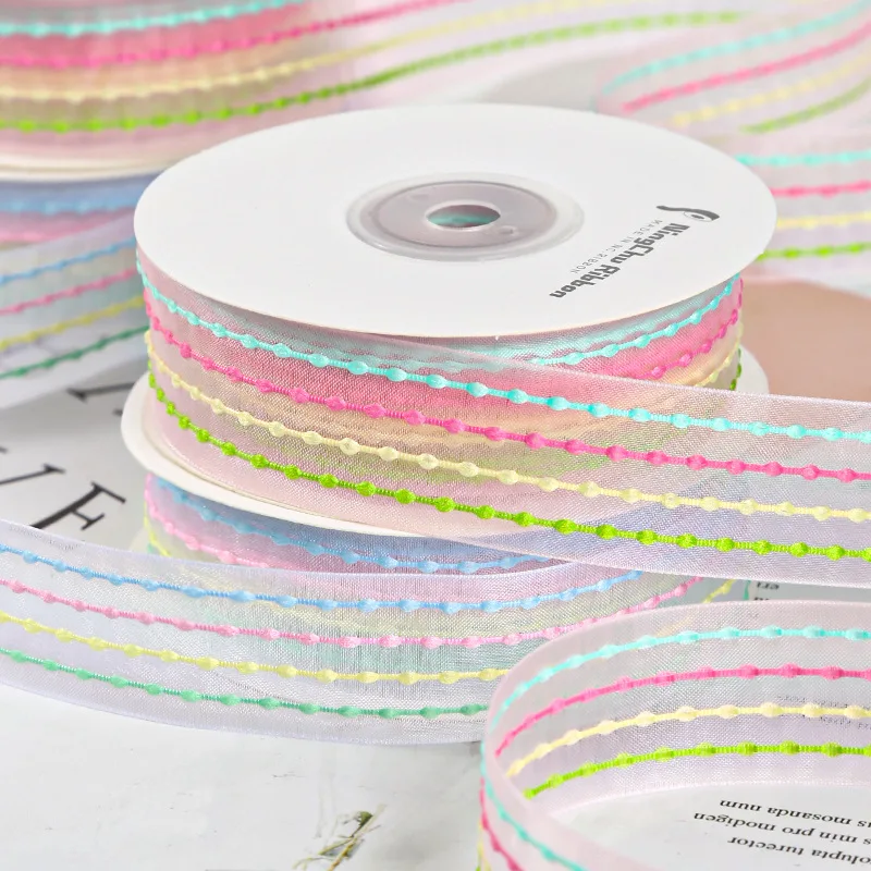 2.5cm Colorful Striped Snow Ribbon Ribbon Size 1 Ribbon Bouquet Gift Packaging Baking Handmade DIY Bow Ribbon