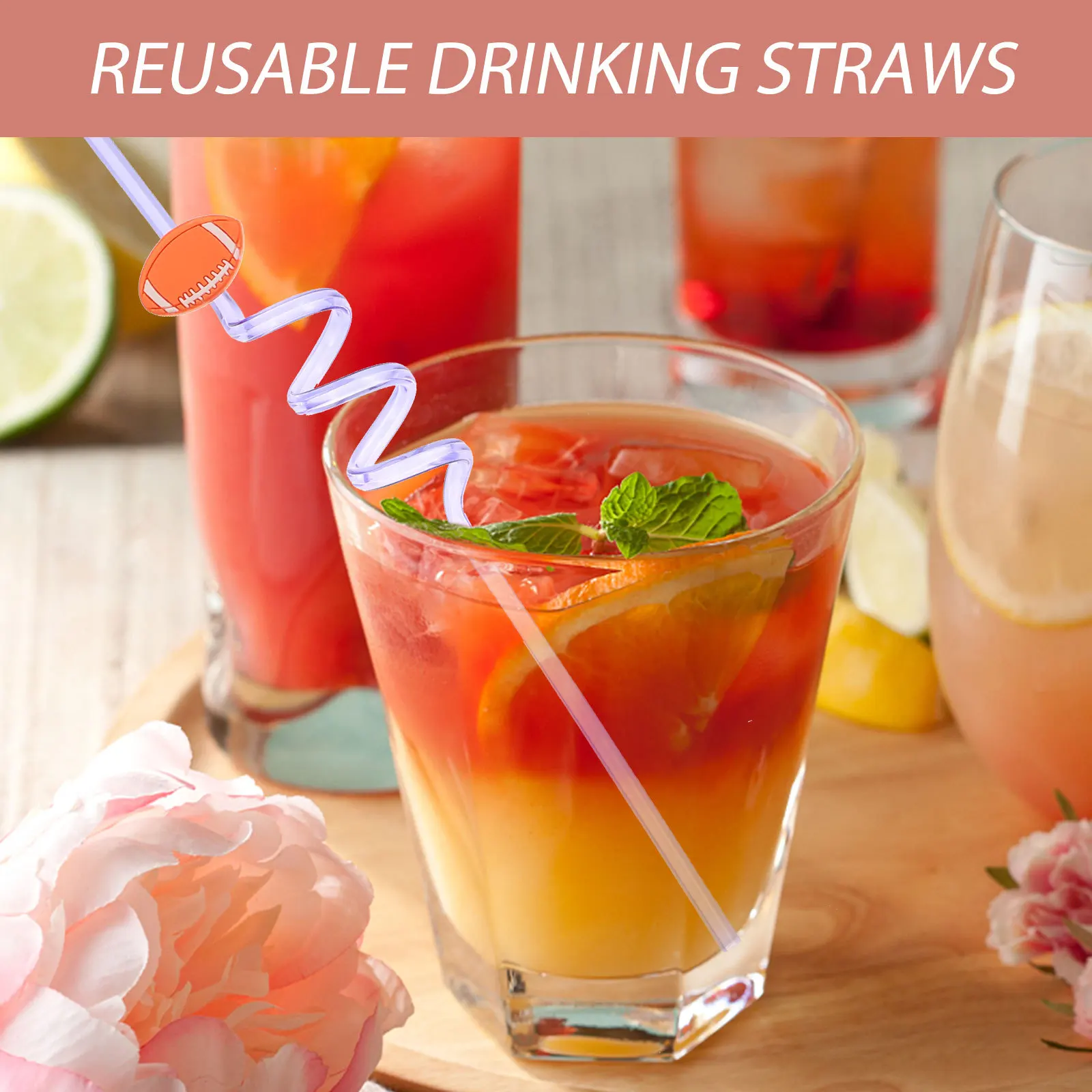 

30Pcs Bright Colorful Plastic Drinking Straws Sports Theme Curly Party Supplies Reusable Straws for Birthday Party