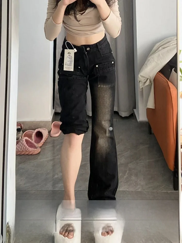 

Джинсы женские с высокой талией, прямые, расклешенные, больших размеров, винтажные, комфортные, весенние, новая модель, повседневные брюки