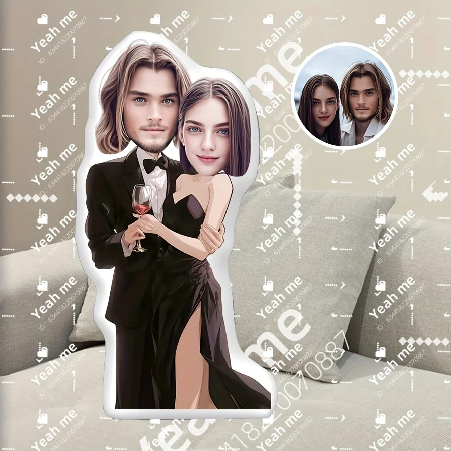 Custom Couple Face Pillow, High-End Dress Design Sofa Cushion for Father's Day and Mother's Day Gift
