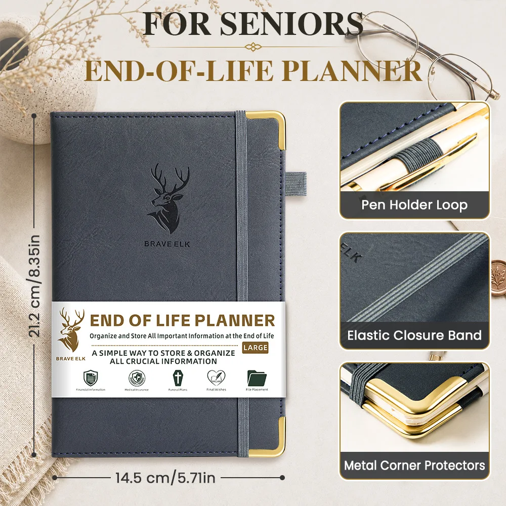 PU Leather End of Life Planner For Seniors 112 Pages Estate Asset Medical Insurance Funeral Planning Notebook