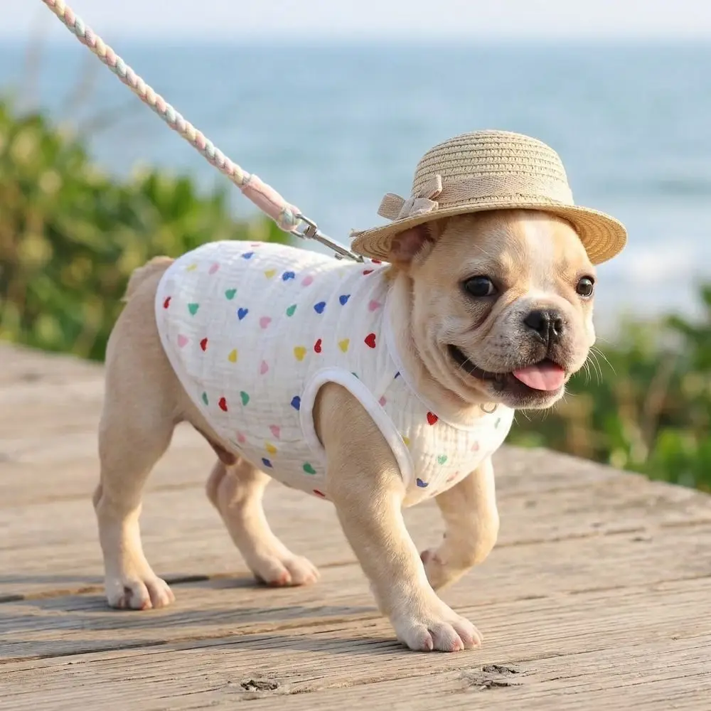 

Pet Apparel Heart Pattern Dog Vest Soft Cotton Breathable Pet T-shirt Cozy Thin Pet Short Shirt Puppy Wear