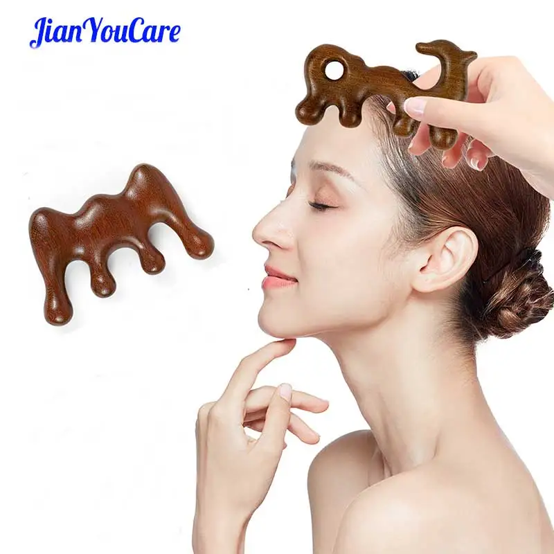 JianYouCare Natual sandalwood scalp massager Stimulator comb wood head facial body Acupressure Tools gua sha relieve sore Muscle