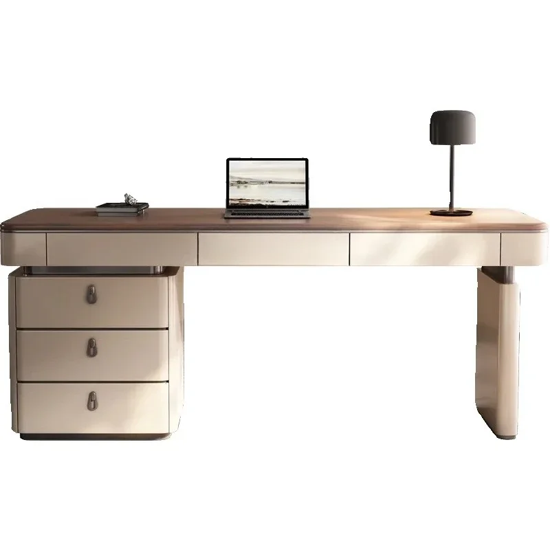 A Light Luxury Mid-Ancient Walnut Solid Wood Desk Study Desk Office Straight Row Computer Desk