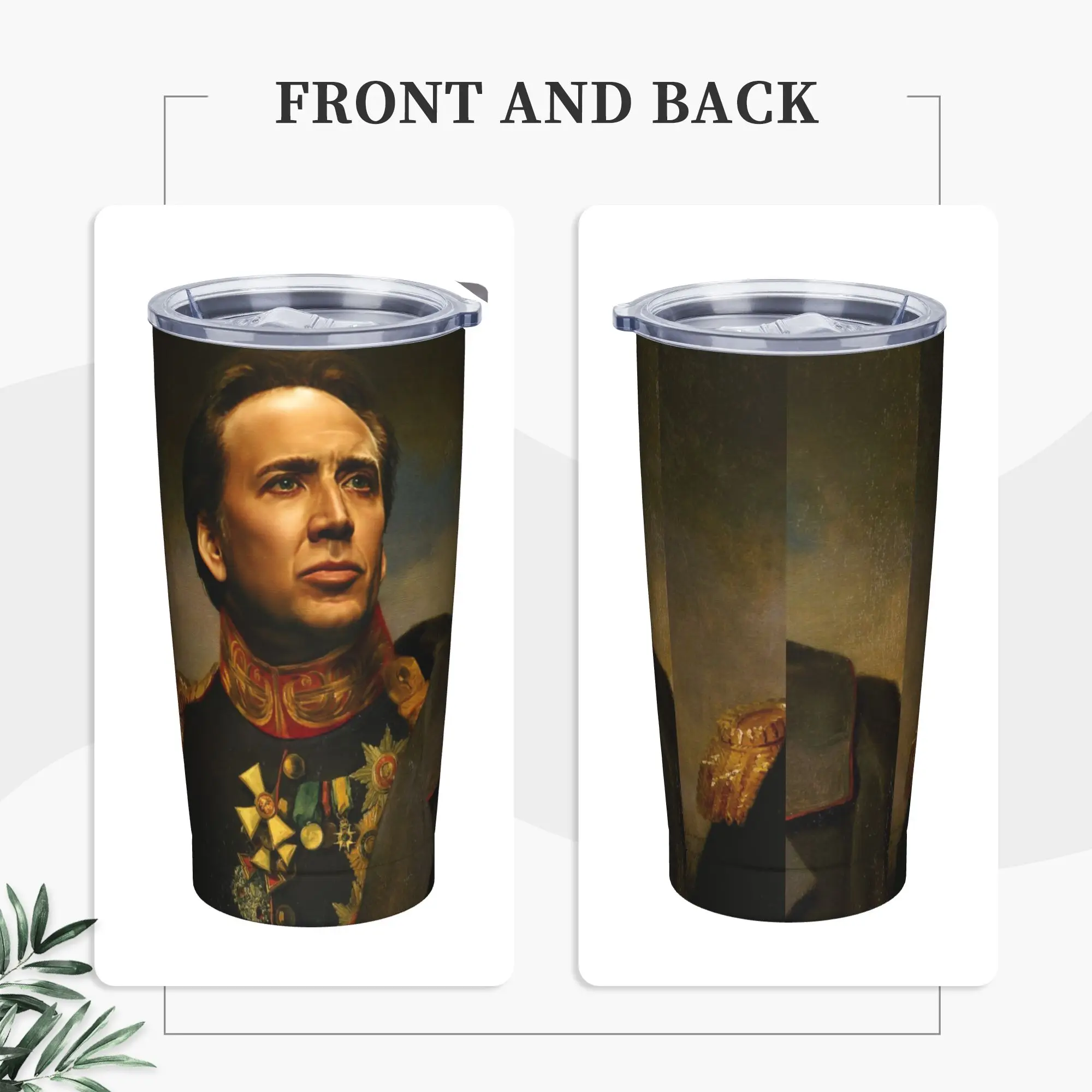 Neoclassical Portrait Nicolas Cage Print Tumbler Vacuum Insulated Thermal Cup with Lid Straw Smoothie Tea Mugs Spill Proof, 20oz