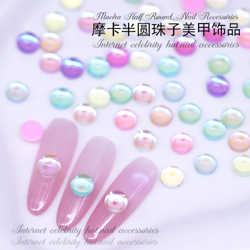 40 pièces 6mm dos plat 3D Nail Art décoration strass accessoires hémisphérique sirène perles charme pour ongles manucure fournitures