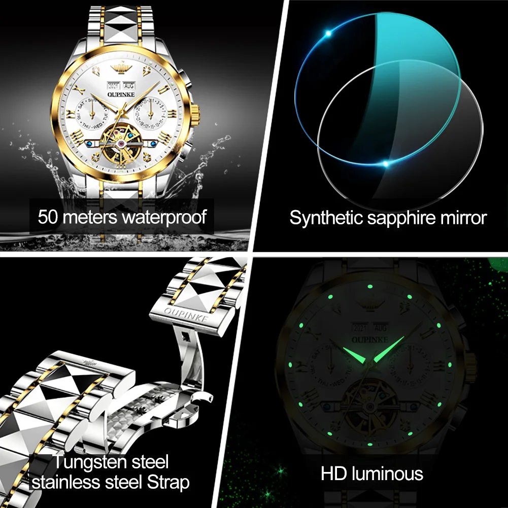 OUPINKE Couple Watch for Men and Women Luxury Brand Lover Watch Wedding Gift Multifunctional Waterproof Wristwatch Man and Lady