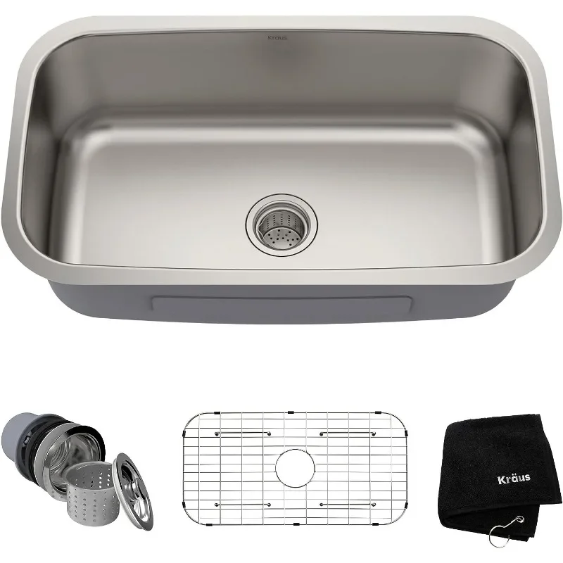 Kraus KBU14 31-1/2 inch Undermount Single Bowl 16-gauge Stainless Steel Kitchen Sink