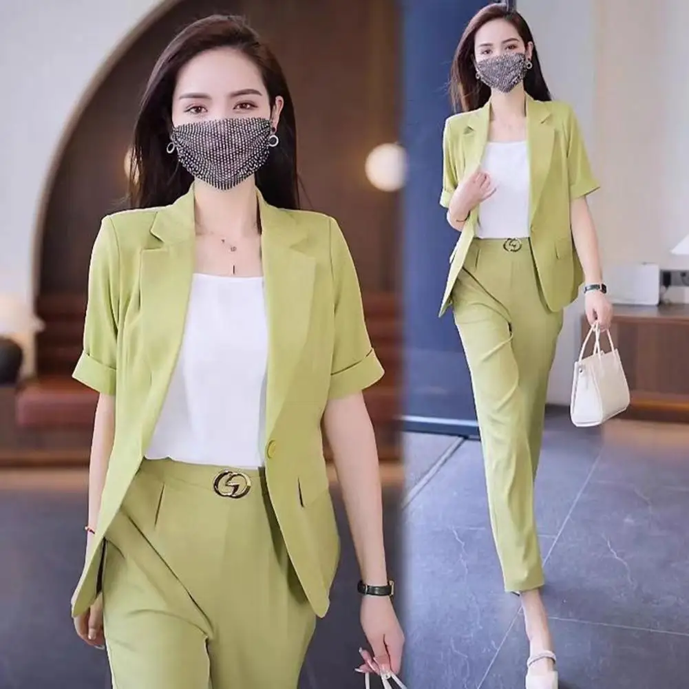 Lady Commute Clothes Elegant Women's Suit Set with Turn-down Collar Jacket High Waist Trousers Formal Office Outfit for Ladies