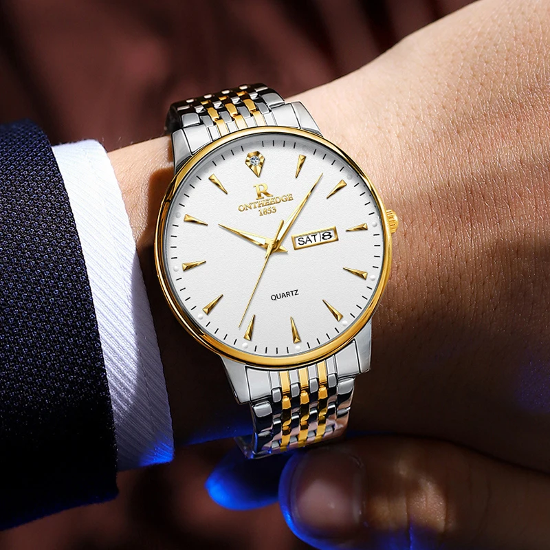 남성용 럭셔리 손목 시계, 방수 발광 주간 날짜 시계, 스테인레스 스틸, 석영 시계, 남성용 패션