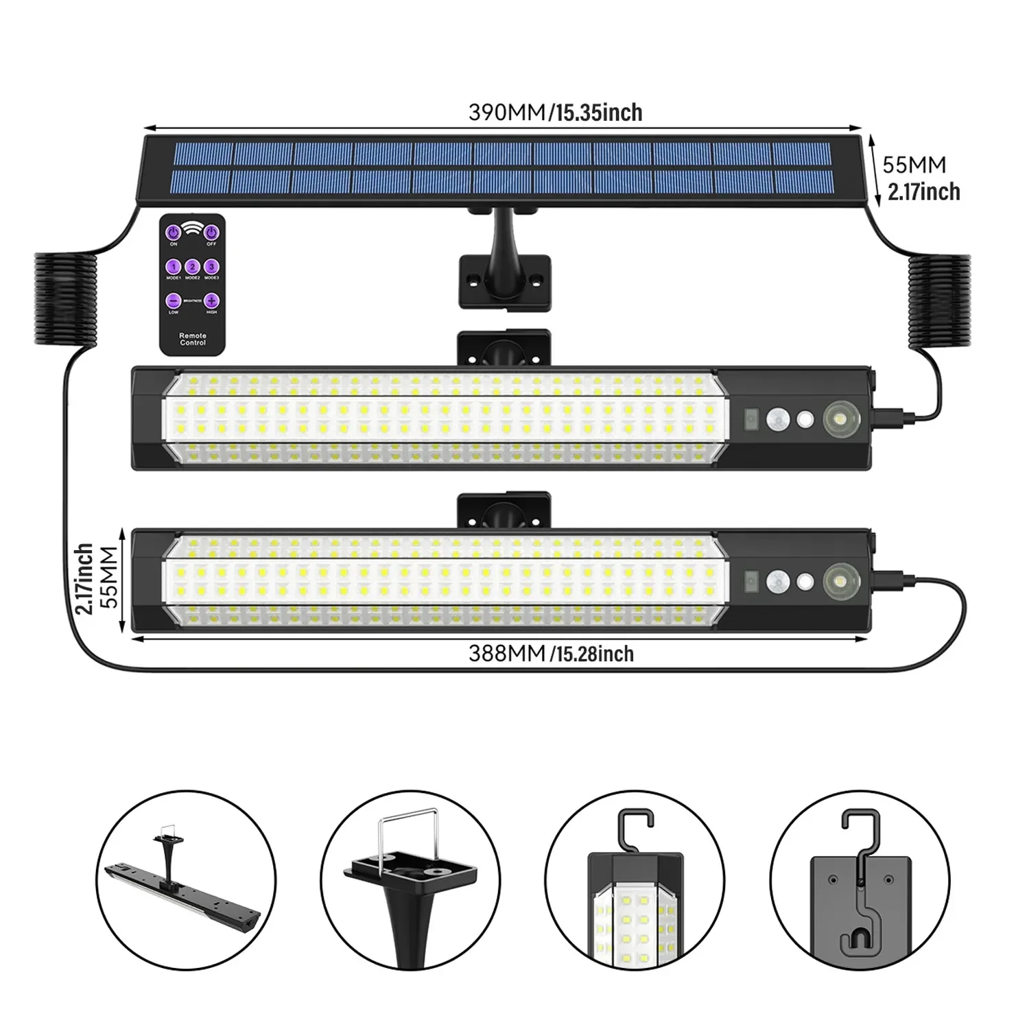 VENUSWING 1–2 Stück LED-Solarleuchte mit Bewegungsmelder, Wandleuchte für den Außenbereich, IP65, wasserdicht, wiederaufladbar, für Hof, Zaun, Schuppen, Balkonbeleuchtung 5