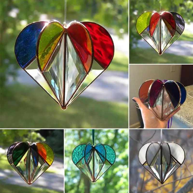 

Handmade Stained Heart-shaped Sun catcher Fiberglass Heart Valentine's Decor Ornaments For Bedroom Wedding 3D Handcrafted