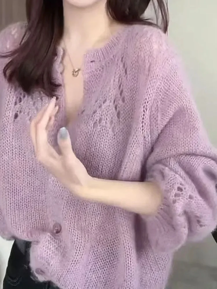 

Мягкий уютный вязаный открытый кардиган, женский весенне-осенний новый нежный однотонный универсальный вязаный свитер, топ