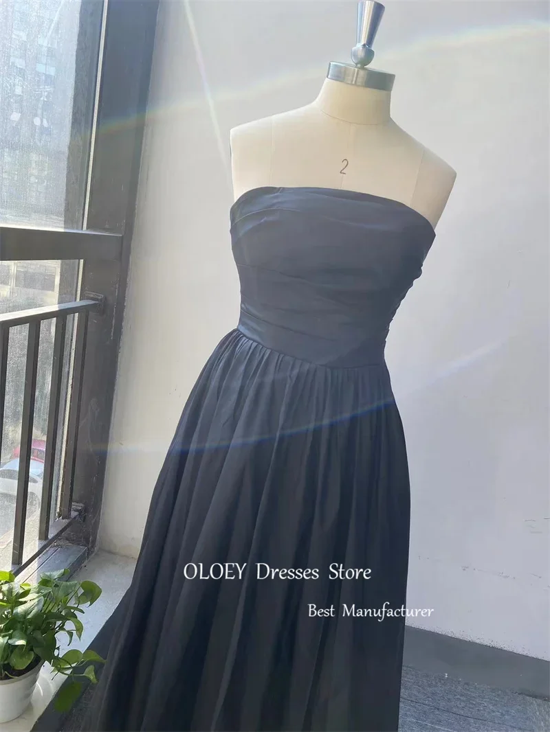 OLOEY Black A Line Taffeta Long Evening Party Dresses With Bolero Korea Women Formal Gowns Simple Event Prom Gowns 4 Style