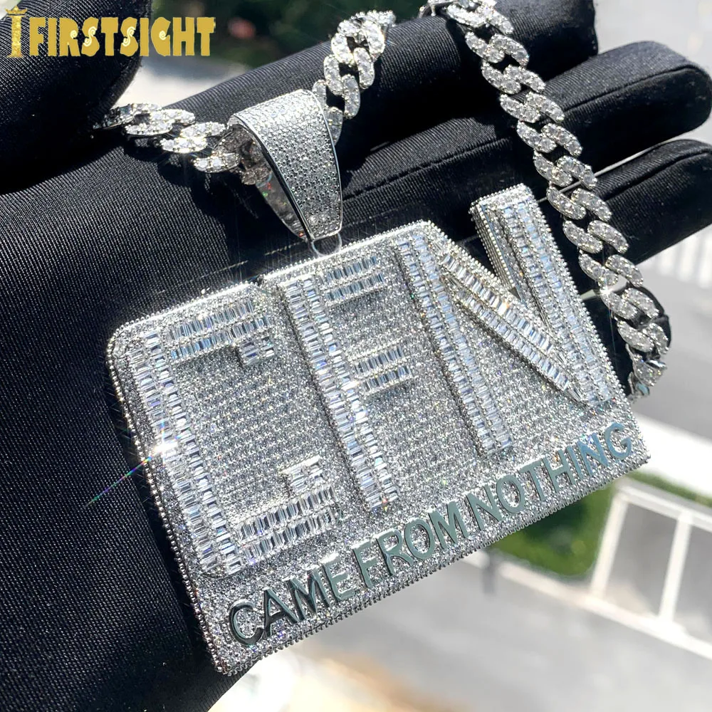 New Iced Out Bling CZ Letter CFN Pendant Necklace Silver Color Full 5A Zircon Came From Nothing Charm Men Fashion Hiphop Jewelry