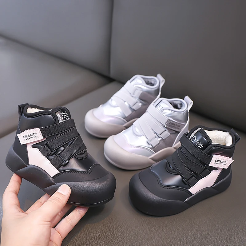 

Зимние детские зимние сапоги для девочек, короткие сапоги, теплая плюшевая детская обувь, повседневные спортивные теннисные кроссовки для девочек от 4 до 12 лет