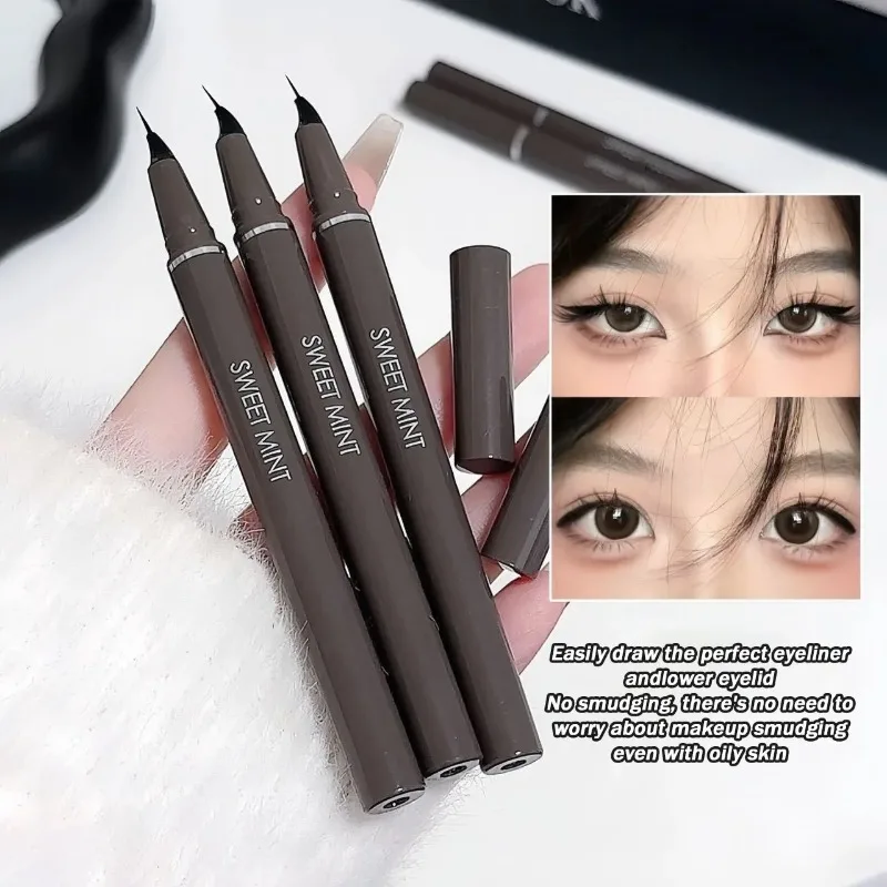 Gebogener Eyeliner-Stift, ultrafein, schnell trocknend, flüssiger Eyeliner, einfach aufzutragen, Lying-Silkworm-Stift, Schwarzbraun, für die unteren Wimpern, Augen-Make-up