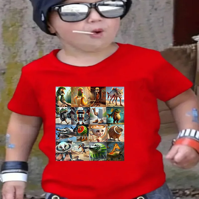 

Italian Brainrot Popular Pattern Printed T-shirts for Teenagers and Children in Summer, with Round Collars and Short Sleeves