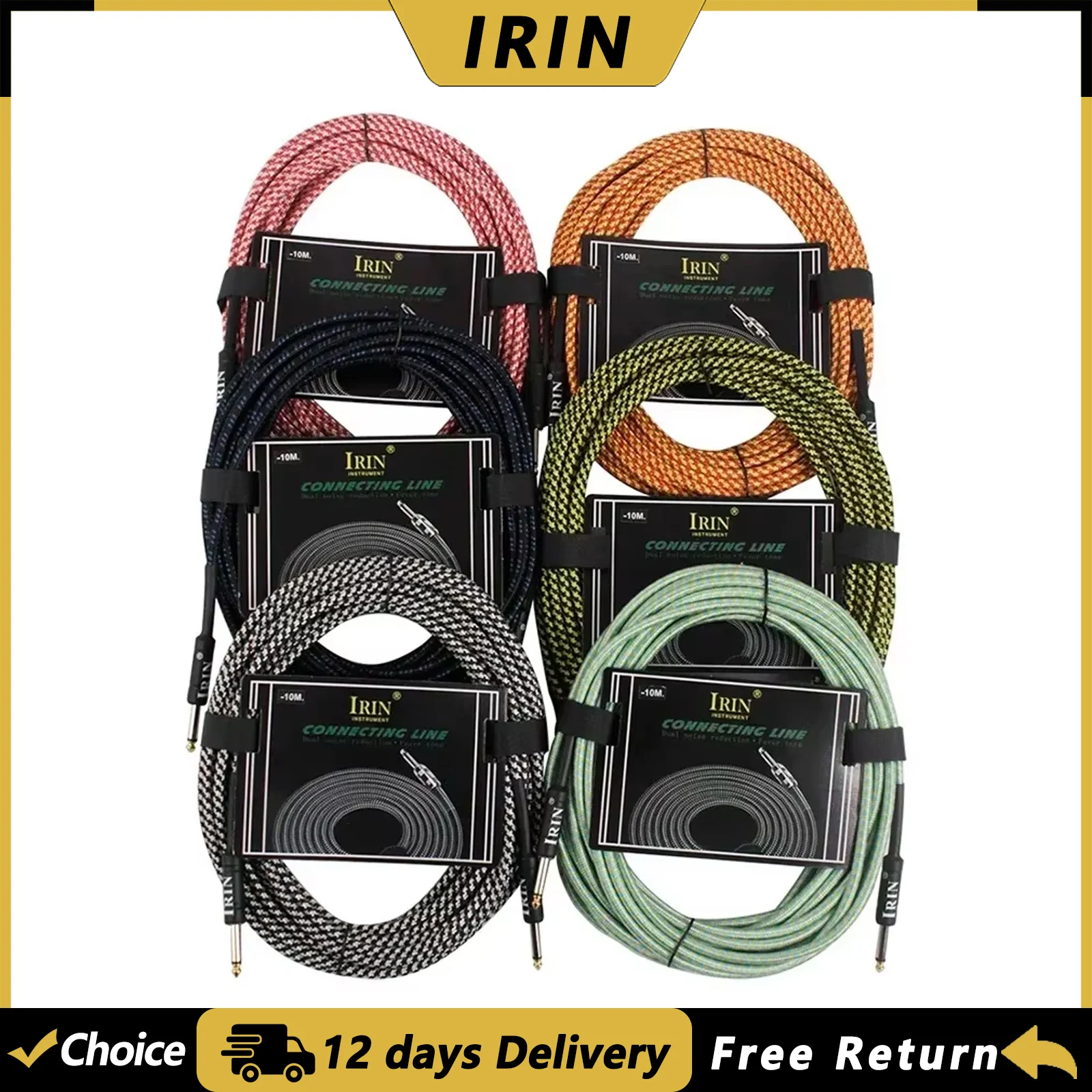 IRIN 10M Electric Guitar Cable Audio Cable 6.5mm Plug Wire Cord Jack Line Non-Noise Shielded For Microphone Guitar Bass Cable