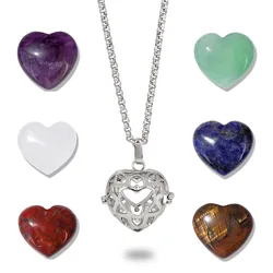 Heart Shape Hollow Necklace Interchangeable Natural Stone Quartzs Pendant Stainless Steel Clavicle Chain Necklaces For Women Men