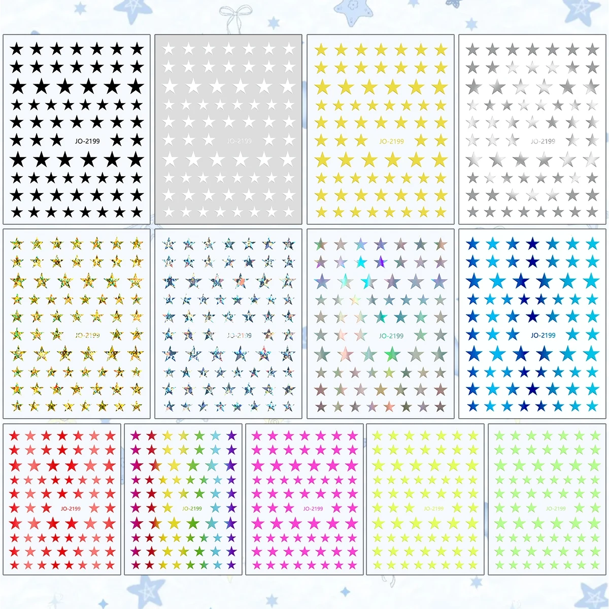 3 to 26 Sheets 3D Star Nail Stickers Colorful Holographic Metallic Decals Self Adhesive Y2K Nail Art