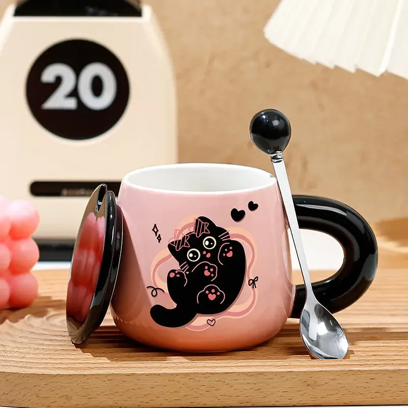 Creative Personality Cat Mug with Lid Souvenir Gift Drinking Water Cup Cute Ceramic Coffee Cups Office Mug Drinkware