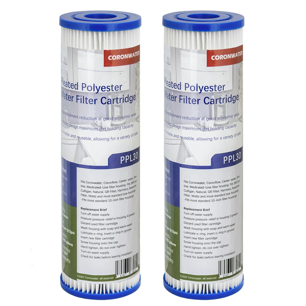 

Плиссированный полиэфирный фильтр для воды, фильтр с высоким потоком, 30 микрон, 2,5x10 дюймов, PPL30