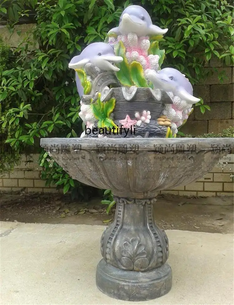 Modern Large Dolphin Decoration Courtyard Garden Hall Fish Pond Waterscape Animal Decoration Circulating Water Add Oxygen