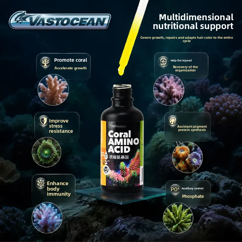 VASTOCEAN LPS Coral Food Liquid Amino Acid, Soft Coral Nutrition Supplement for Reef Tank, Growth & Color Enhancer