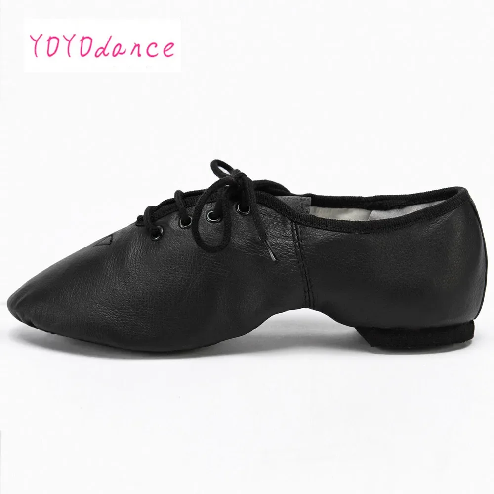 Zapatos de baile de cuero de cerdo genuino con cordones, zapatos de baile de Jazz Oxford de calidad para niños y adultos, bronceado negro