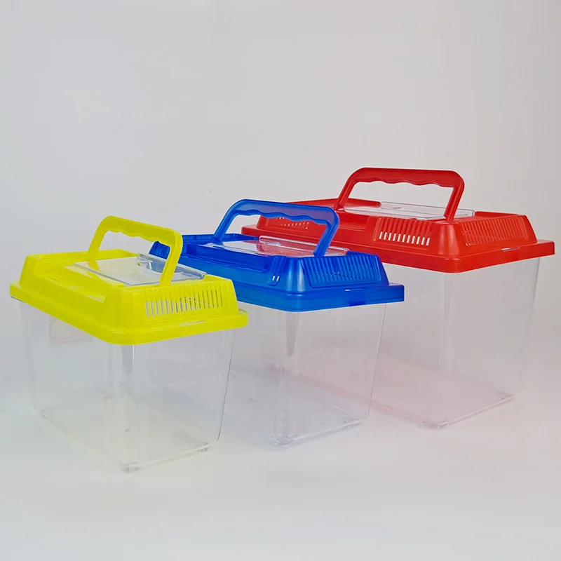 

1 Gallon Portable Plastic Fish Terrarium with Handle Fish Tank for Goldfish Hermit Crab Habitat 27x17x16cm