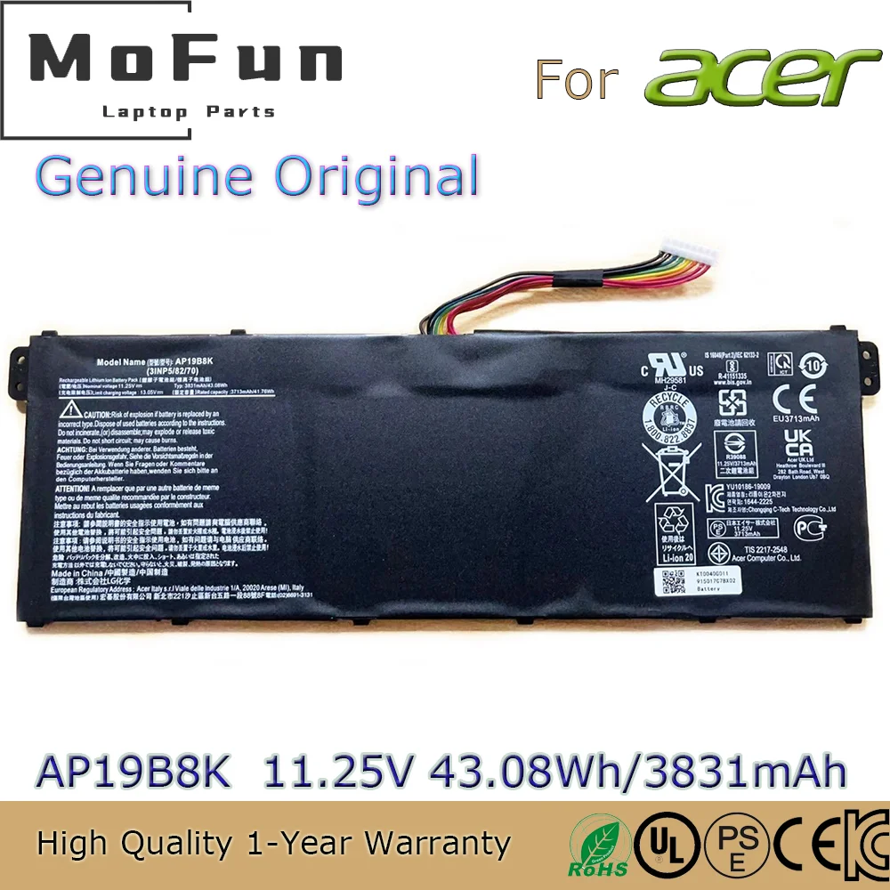 Brand New Original AP19B8K 11.25V 43.08Wh Laptop Battery for Acer Aspire 3 A314 A315 A317 Chromebook CB315-3H 3INP5/82/70