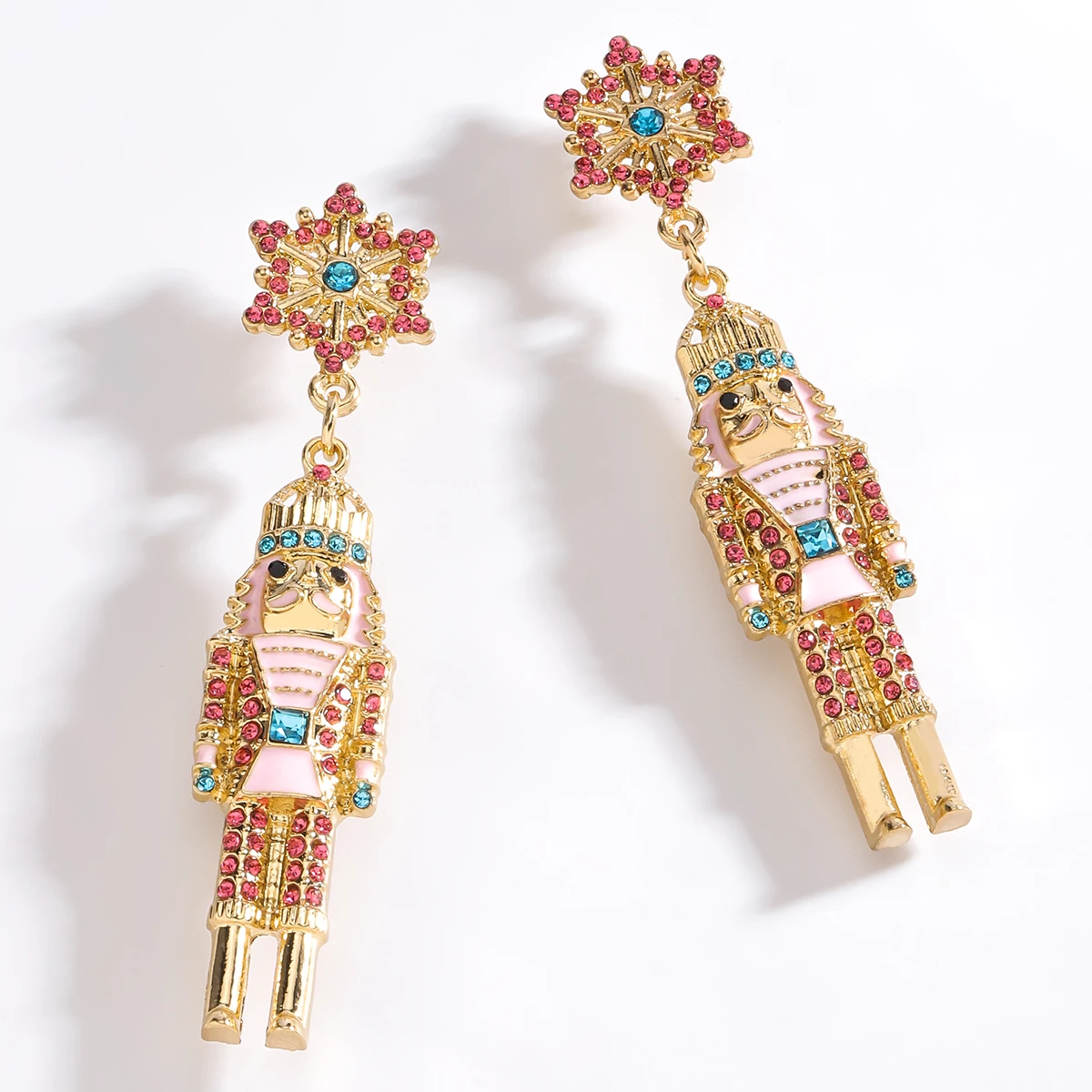 Dvacaman Cute Cartoon Christmas Nutcracker Earrings,Shiny Rhinestone Nutcracker Soldier Earrings,Perfect Festival Party Gifts