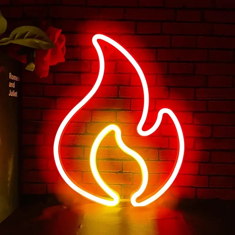 Flame Neon Sign Fire Shaped LED Neon Light Red Yellow Led Light Signs for Man Party Game Fireplace Decor Gift for Kids Family