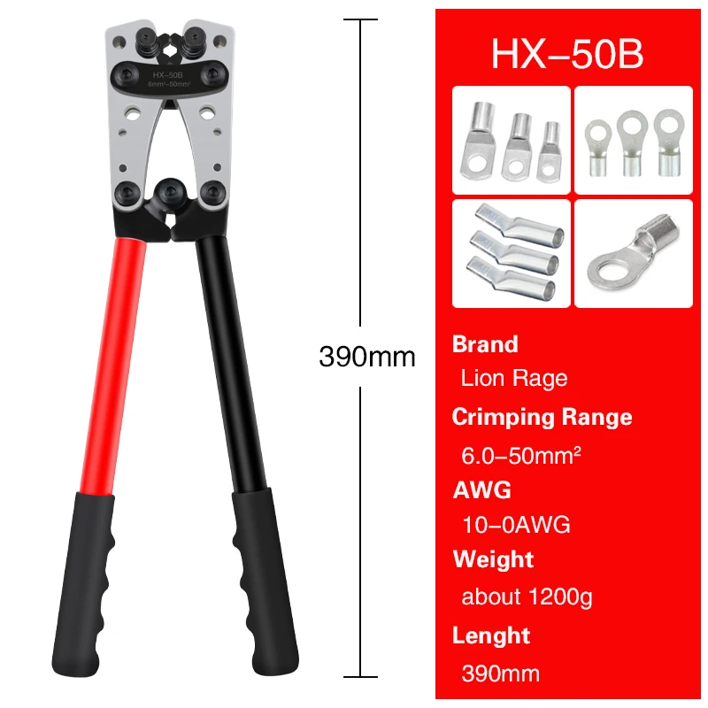 Krimptang Buis Terminal Crimper Hex Crimp Tool Multitool Batterij Kabelschoen Kabel Handgereedschap HX-50B 6-50mm2 AWG 10-0