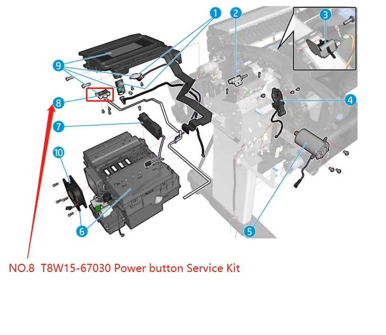 T8W15-67030 Power Button Service Kit Fit For Designjet Z6 Z9 T1700 T1708 #731  Printer Plotter Parts POJAN