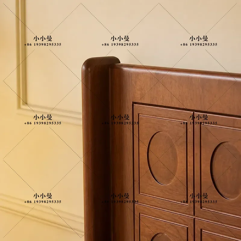 North American Cherry Wood Full Solid Wood Bed New Retro Style Black Walnut Bedroom Wedding Bed Master Bedroom Double Bed