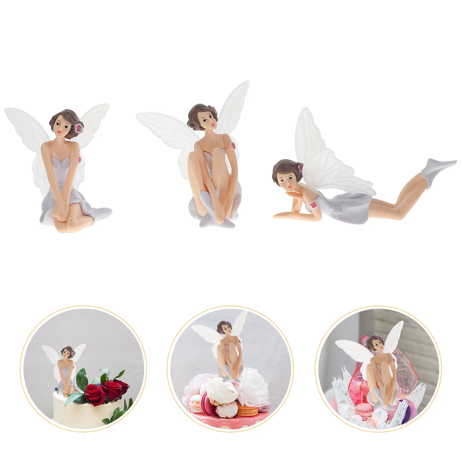 

3pcs Wings Desktop Ornament Desktop Ornament Miniature Flower Fairy for Cake Decoration Birthday Party Toppers