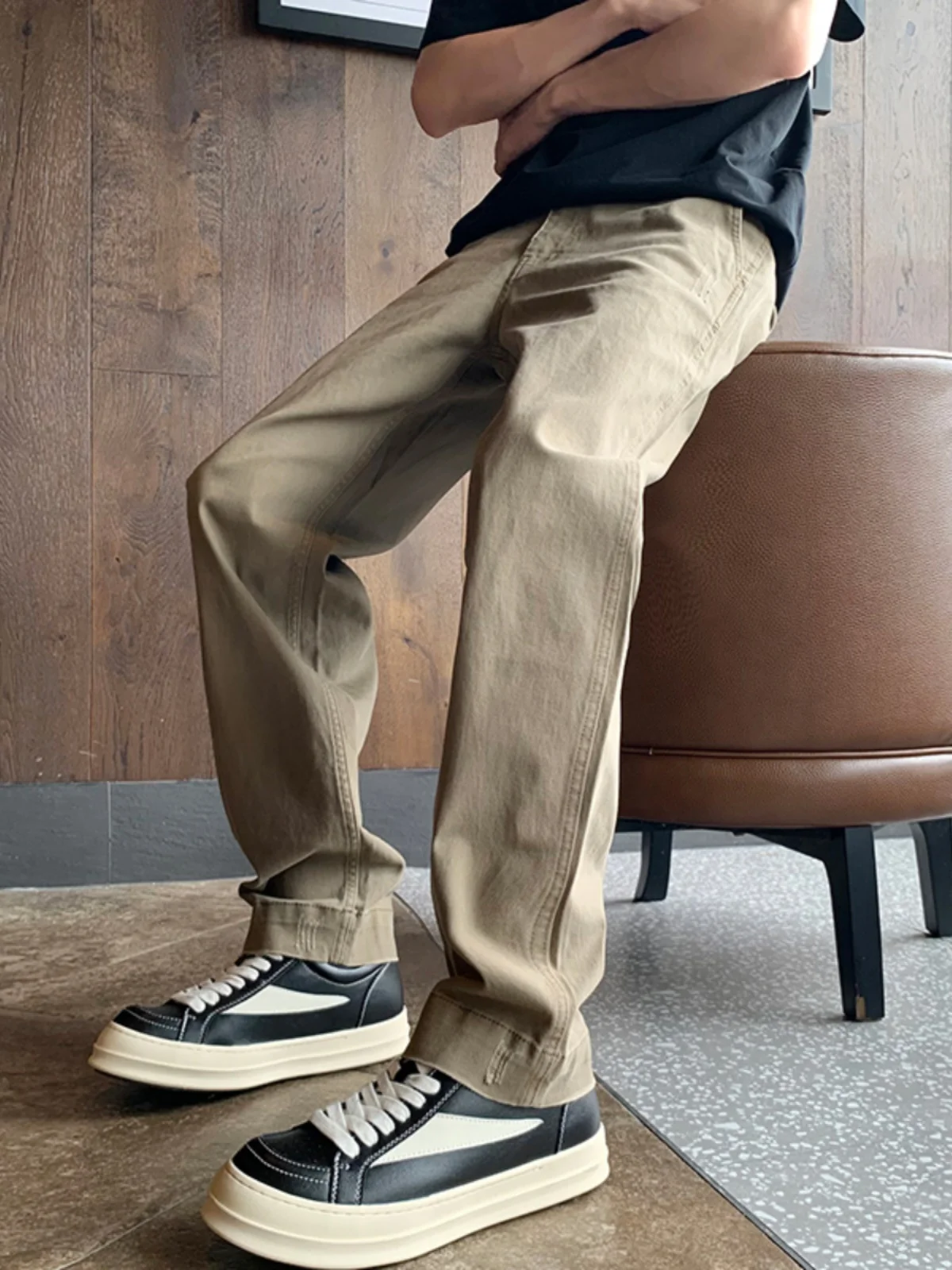 

American Casual Khaki Military een Waed Destroyed Jeans Men's Straight Loose Faded Workwear Brued Autumn Long Trousers