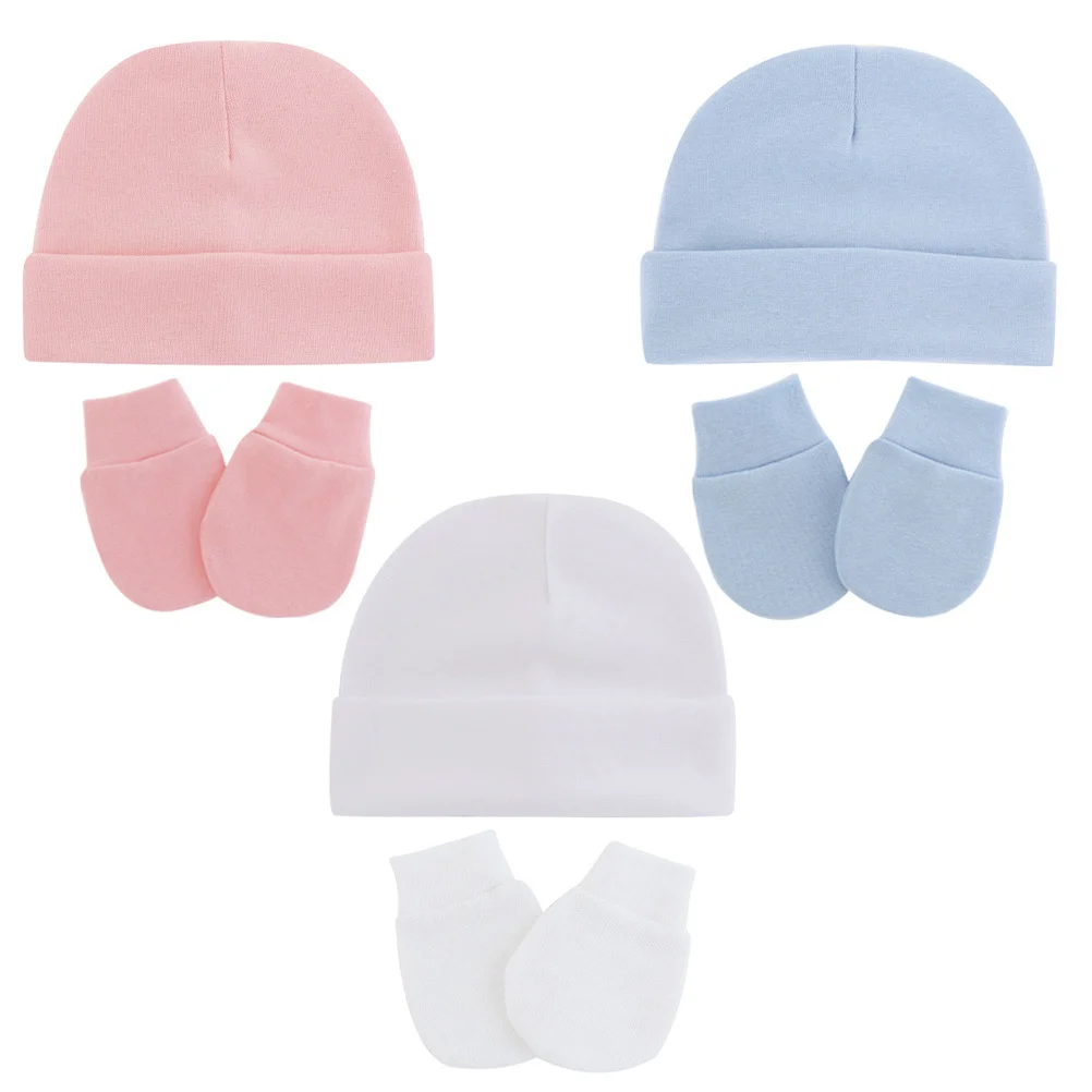 1 مجموعة الرضع طفل قبعة تدفئة وقفازات مجموعة الوليد قبعة قطنية المضادة للخدش القفازات طفل الشتاء قبعة الطفل الملحقات #5