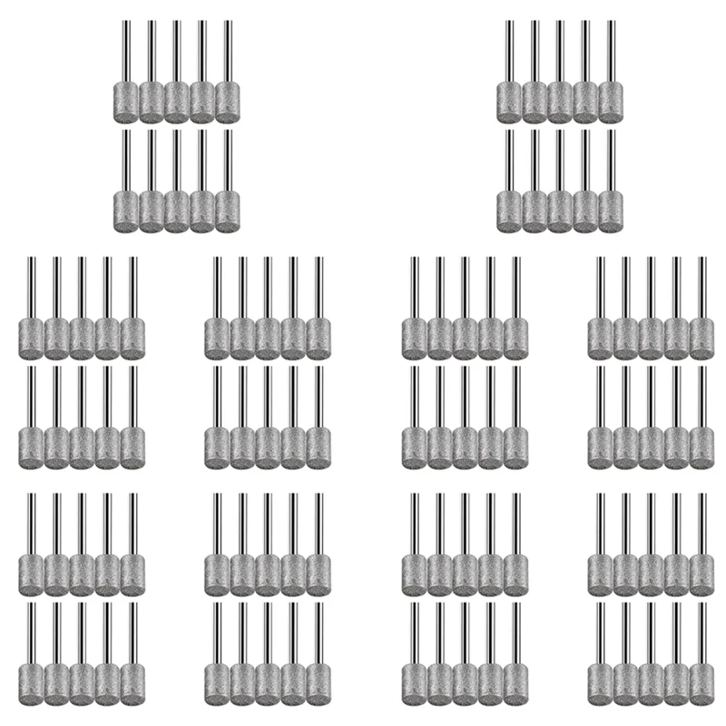 

100Pc 8Mm Cylindrical Head Diamond Burr Stone Carving Grinding Set For Stone Rocks Glass Ceramics-For Dremel-Rotary