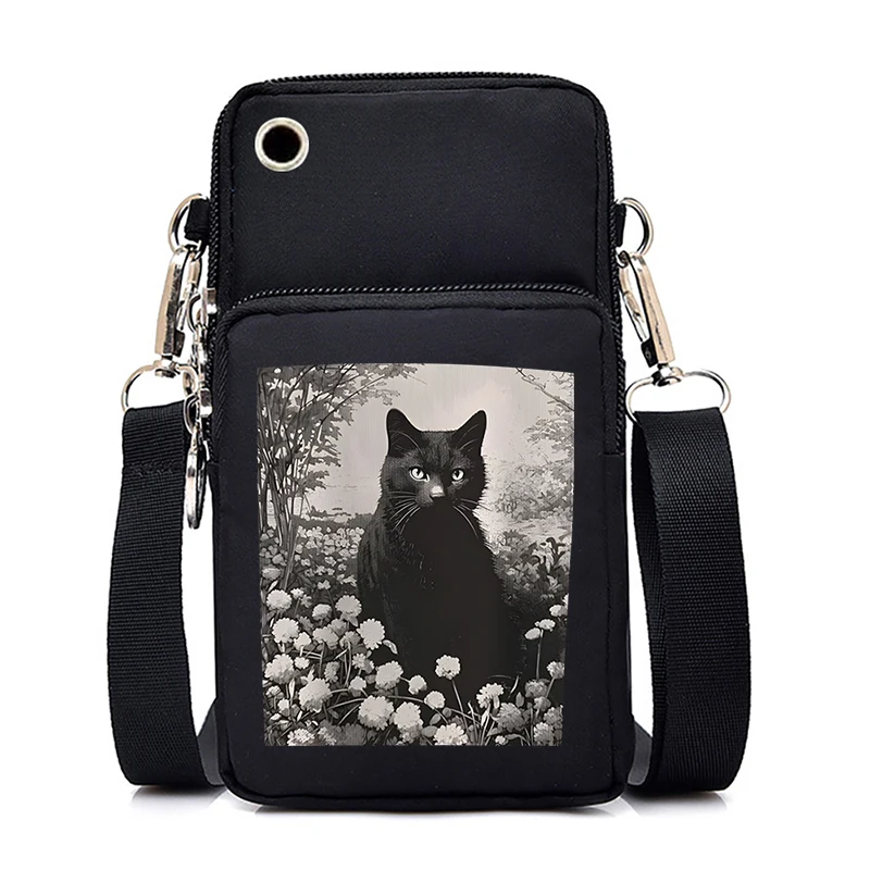 Psychedelic Cat Small Crossbody Bag Women Men Gothic Fashion Zipper Shoulder Bag Purse Punk Grunge Kitten Mini Mobile Phone Bag