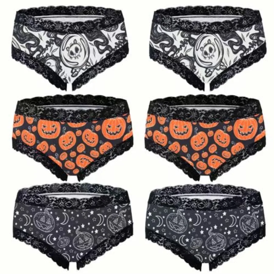 

6-Pack Gothic and Cute Cheeky Panties for Women - Skull Lace Underwear Set