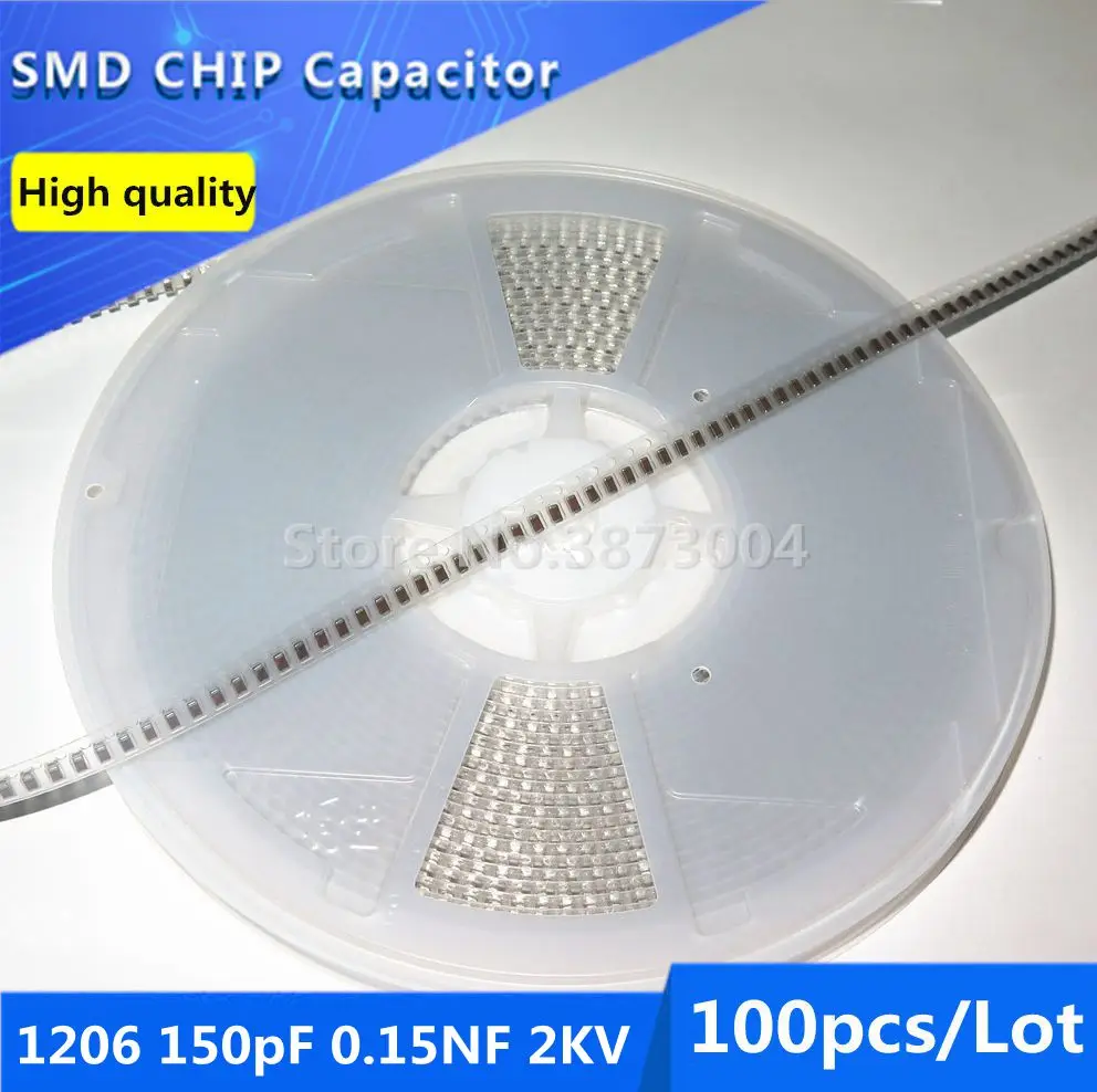 100pcs 1206 150pF 0.15NF 2KV 2000V 10%  Thick Film Chip Multilayer Ceramic Capacitor