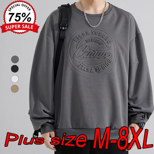 대형 M-8XL 남성용 라운드넥 맨투맨, 루즈한 캐주얼 긴팔 티셔츠, 오버사이즈 심플 스포츠 풀오버, 가을