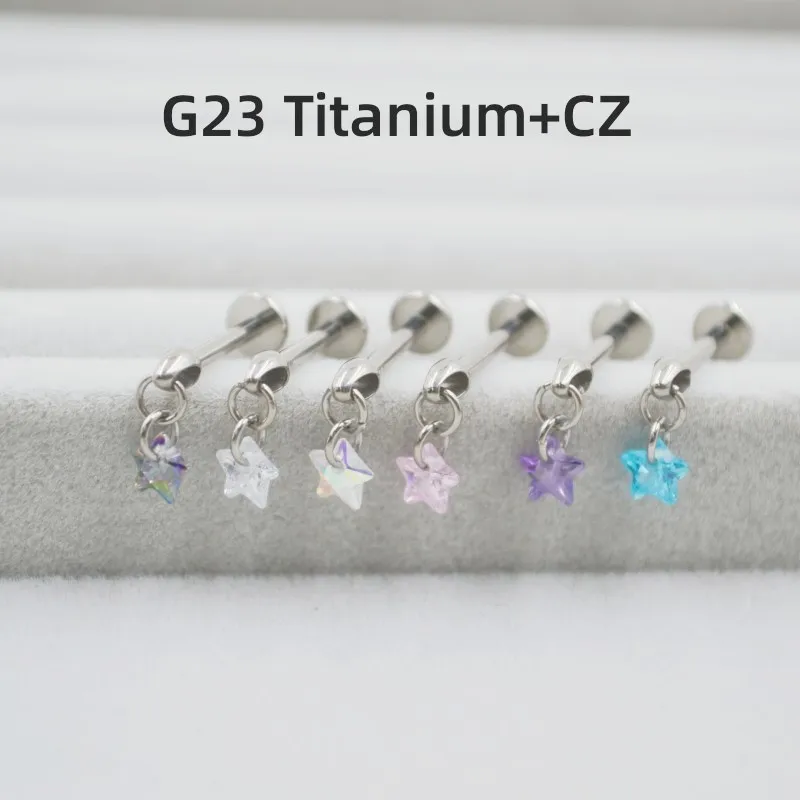 20pcs-body-jewelry-g23-titanium-star-cz-lip-labret-bar-ear-helix-tragus-rook-bar-stud-body-piercing-jewelry-16g~12mm-new